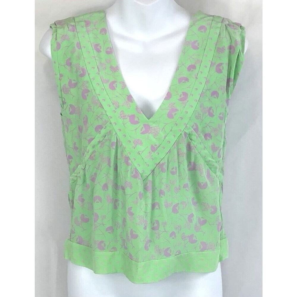 Vintage Marc Jacobs 100% Silk Babydoll Top XS Green Purple Geo 90s Fairy Y2K
